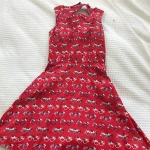 Vintage red cotton dress with glasses print, small